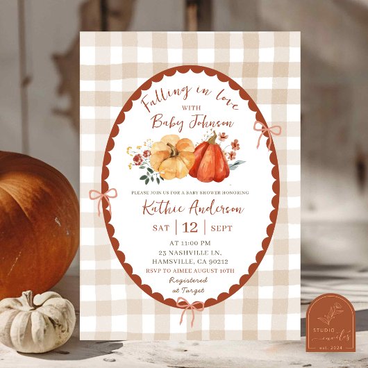 Autumn Boho Gingham Pumpkin Baby Shower Einladung