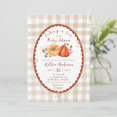 Autumn Boho Gingham Pumpkin Baby Shower Einladung (Stehend Vorderseite)