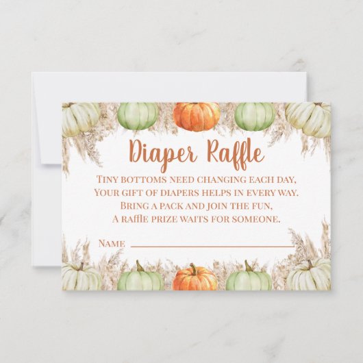 Autumn Boho Pampas Grass Diaper Raffle Card Dankeskarte (Vorderseite)