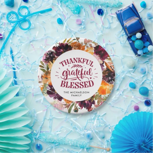 Autumn Boho Personalisiert Floral Erntedank Pappteller (Party)