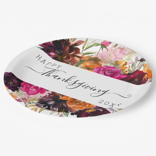 Autumn Boho Watercolor Erntedank Pappteller (Schrägansicht)