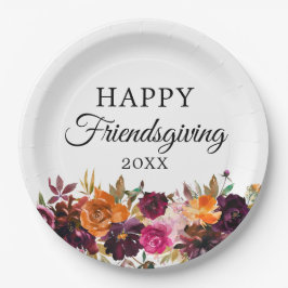 Autumn Boho Watercolor Floral Friendsgiving Pappteller