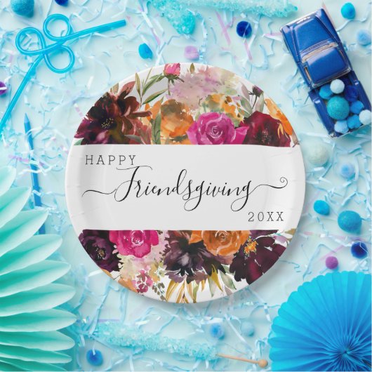Autumn Boho Watercolor Floral Friendsgiving Pappteller (Party)