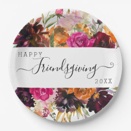 Autumn Boho Watercolor Floral Friendsgiving Pappteller