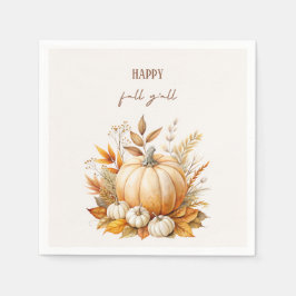 Autumn Boho Watercolor Pumpkin Happy Fall Y'all Serviette