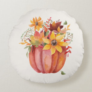 Autumn Boho Watercolor Pumpkin Rundes Kissen