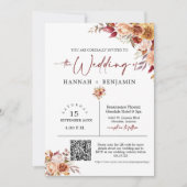 Autumn Boho Wedding Modern Minimal QR Code Foto Einladung (Vorderseite)
