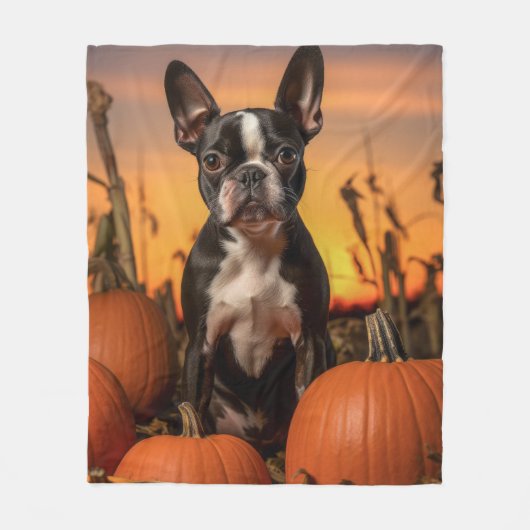 Autumn Boston Terrier Fleecedecke (Vorderseite)