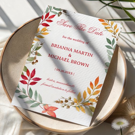 Autumn Botanical Leaves Frame Save The Date