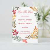 Autumn Botanical Leaves Frame Save The Date (Stehend Vorderseite)