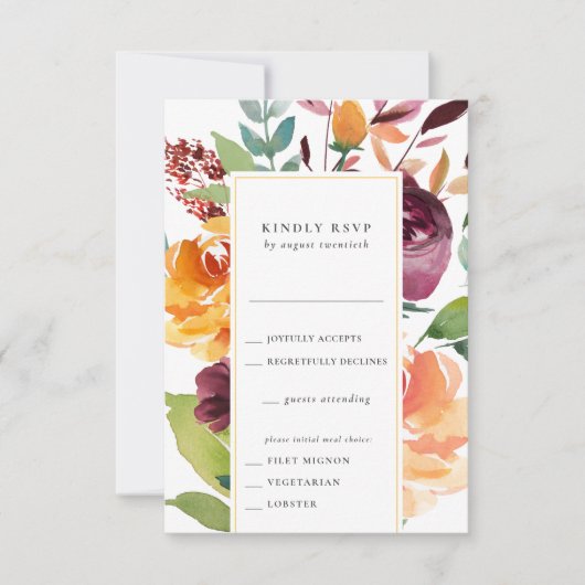 Autumn Bouquet RSVP Card mit Essensauswahl (Vorderseite)