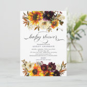 Autumn Bouquet Sunflowers Baby Dusche Einladung (Stehend Vorderseite)