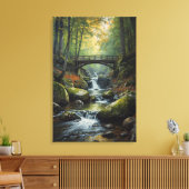 Autumn Bridge Waterfall Canvas Print Leinwanddruck (Insitu (Wohnzimmer))