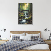 Autumn Bridge Waterfall Canvas Print Leinwanddruck (Insitu (Schlafzimmer))