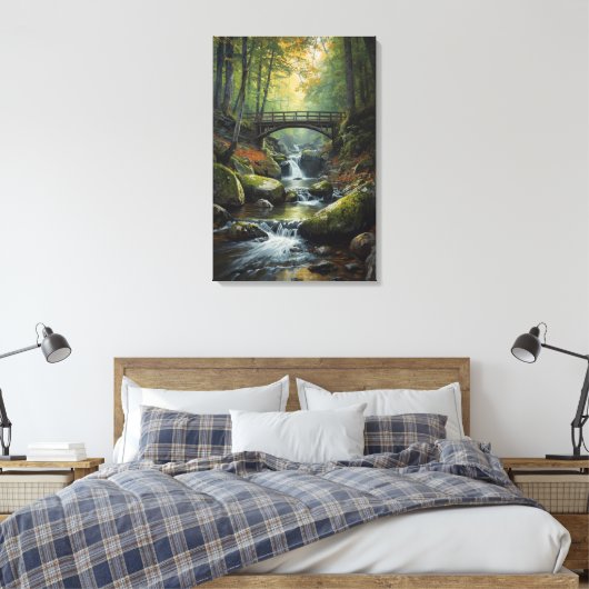 Autumn Bridge Waterfall Canvas Print Leinwanddruck (Insitu (Schlafzimmer))