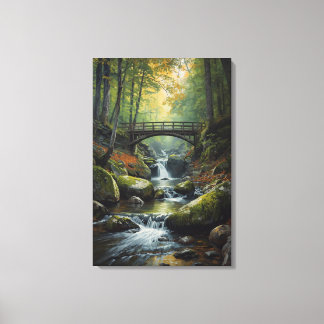 Autumn Bridge Waterfall Canvas Print Leinwanddruck