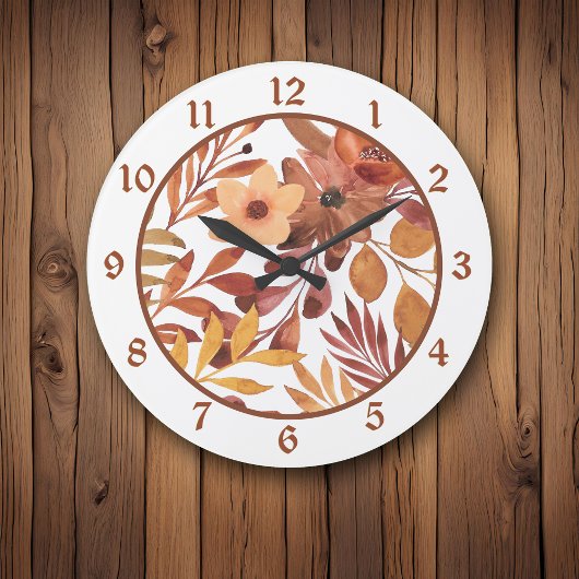 Autumn Browns Blätter Floral Große Wanduhr