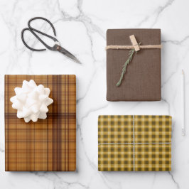 Autumn Browns Kariert Trio Geschenkpapier Set