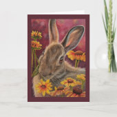 Autumn Bunny Rabbit Yellow Flowers Karte (Vorderseite)