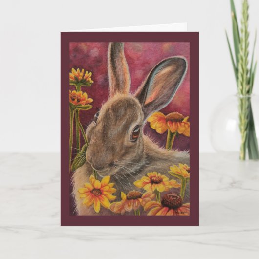Autumn Bunny Rabbit Yellow Flowers Karte (Vorderseite)