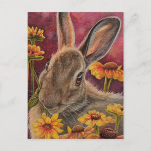 Autumn Bunny Rabbit Yellow Flowers Postkarte