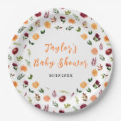 Autumn Burgundy and Orange Floral Baby Shower Pappteller (Vorderseite)