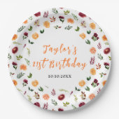 Autumn Burgundy and Orange Floral Birthday Pappteller (Vorderseite)
