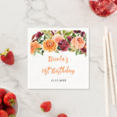 Autumn Burgundy and Orange Floral Birthday Serviette (Beispiel)