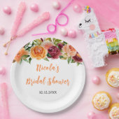 Autumn Burgundy and Orange Floral Bridal Shower Pappteller (Party)