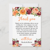 Autumn Burgundy and Orange Floral Wedding Dankeskarte (Vorderseite)