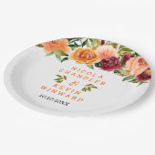 Autumn Burgundy and Orange Floral Wedding Pappteller (Schrägansicht)