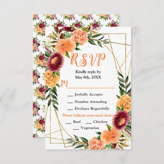 Autumn Burgundy and Orange Flowers RSVP Karte (Vorne/Hinten)