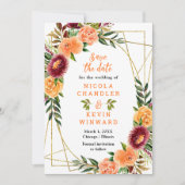 Autumn Burgundy and Orange Flowers Save The Date (Vorderseite)