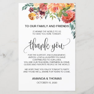 Autumn Burgundy Orange Floral Dankeschön Karte