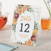 Autumn Burgundy Orange Floral Wedding Table Number Sockelschild (In Situ)