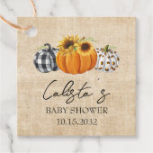 Autumn Burlap Pumpkin & Sunflower Baby Dusche Geschenkanhänger (Vorderseite)