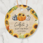 Autumn Burlap Pumpkin & Sunflower Baby Dusche Geschenkanhänger (Rückseite)