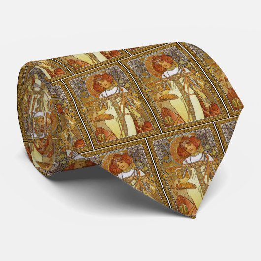 "Autumn" by Alphonse [Alfons] Mucha Krawatte (Gerollt)