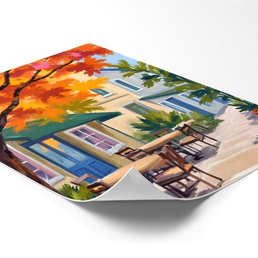 Autumn Cafe Watercolor Fall Foliage Art Poster (Ecke)