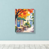 Autumn Cafe Watercolor Fall Foliage Leinwanddruck (Insitu (Holzboden))