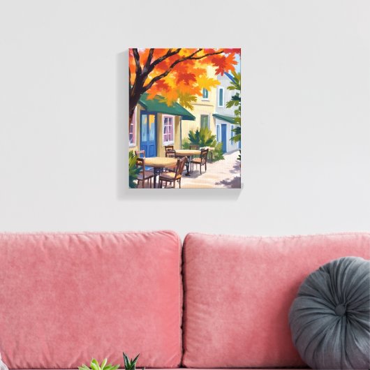 Autumn Cafe Watercolor Fall Foliage Leinwanddruck (Insitu (Wohnzimmer))
