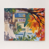 Autumn Cafe Watercolor Fall Foliage Puzzle (Horizontal)