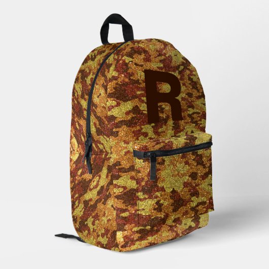 Autumn Camouflage Glitter Orange Hunting Camo Bedruckter Rucksack (Rückseitige Ecke links)