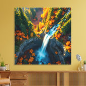 Autumn Canyon Waterfall – Vibrant Fall Forest Land Leinwanddruck (Insitu (Wohnzimmer))