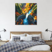 Autumn Canyon Waterfall – Vibrant Fall Forest Land Leinwanddruck (Insitu (Schlafzimmer))