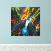 Autumn Canyon Waterfall – Vibrant Fall Forest Land Leinwanddruck (Insitu (Holzboden))