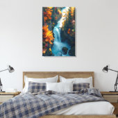 Autumn Canyon Waterfall – Vibrant Fall Forest Land Leinwanddruck (Insitu (Schlafzimmer))
