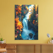Autumn Canyon Waterfall – Vibrant Fall Forest Land Leinwanddruck (Insitu (Wohnzimmer))