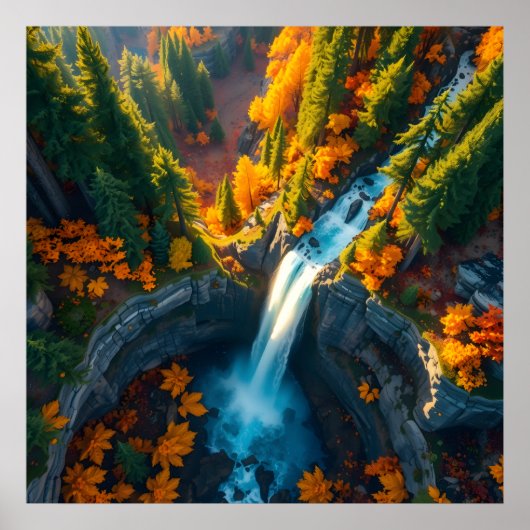Autumn Canyon Waterfall – Vibrant Fall Forest Land Poster (Vorne)