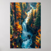 Autumn Canyon Waterfall – Vibrant Fall Forest Land Poster (Vorne)